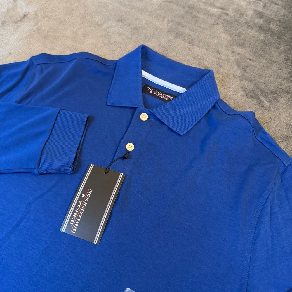 Roundtree & Yorke Supima Cotton Polo‎ Shirt Mens Small Blue Long Sleeve NWT